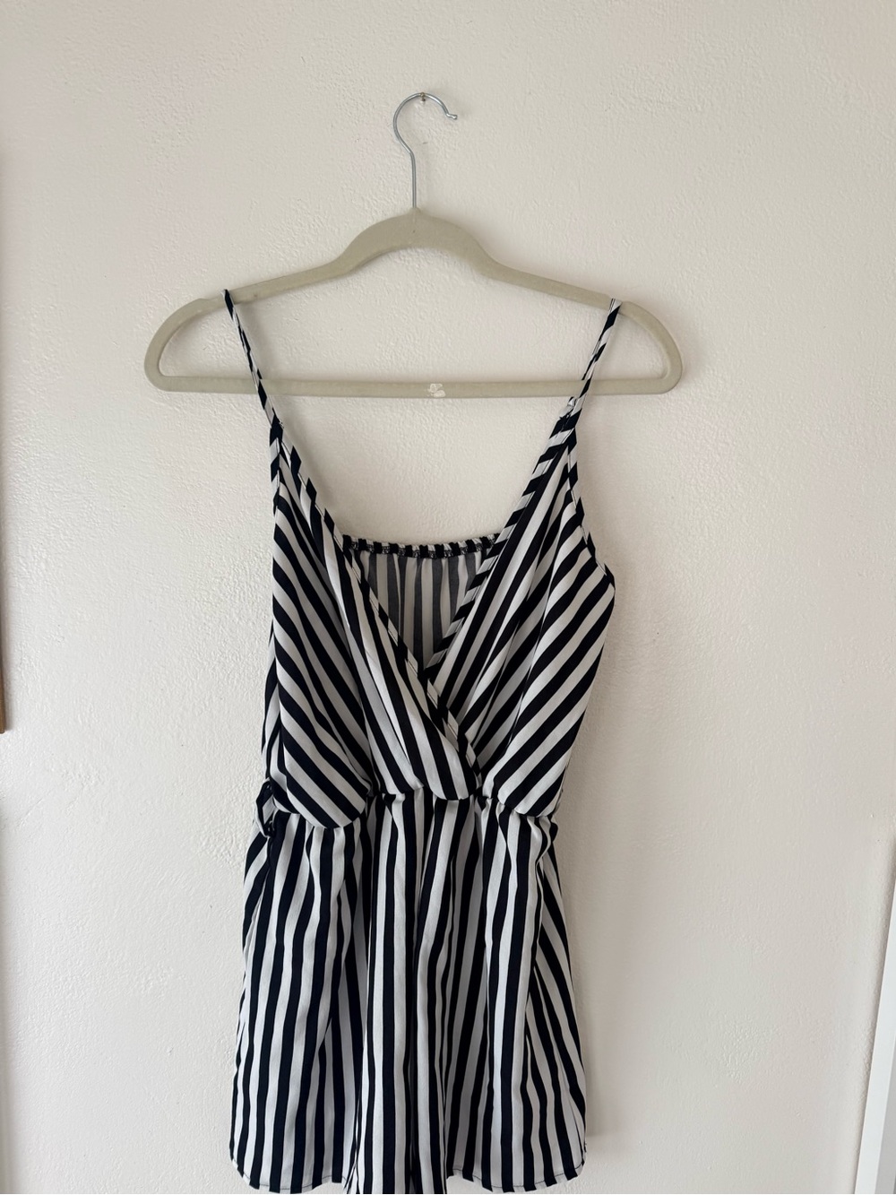Black and White Striped Spaghetti Strap Romper